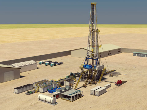 land rig derrick in dessert